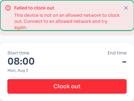 Persistent alert for a refused clock-out