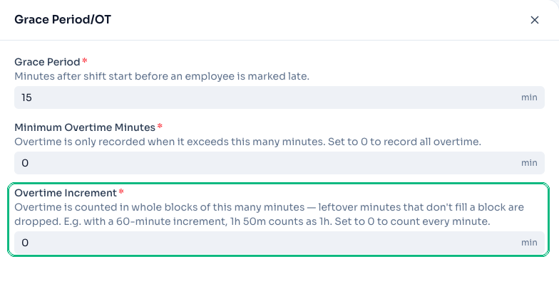 Overtime block rounding setting