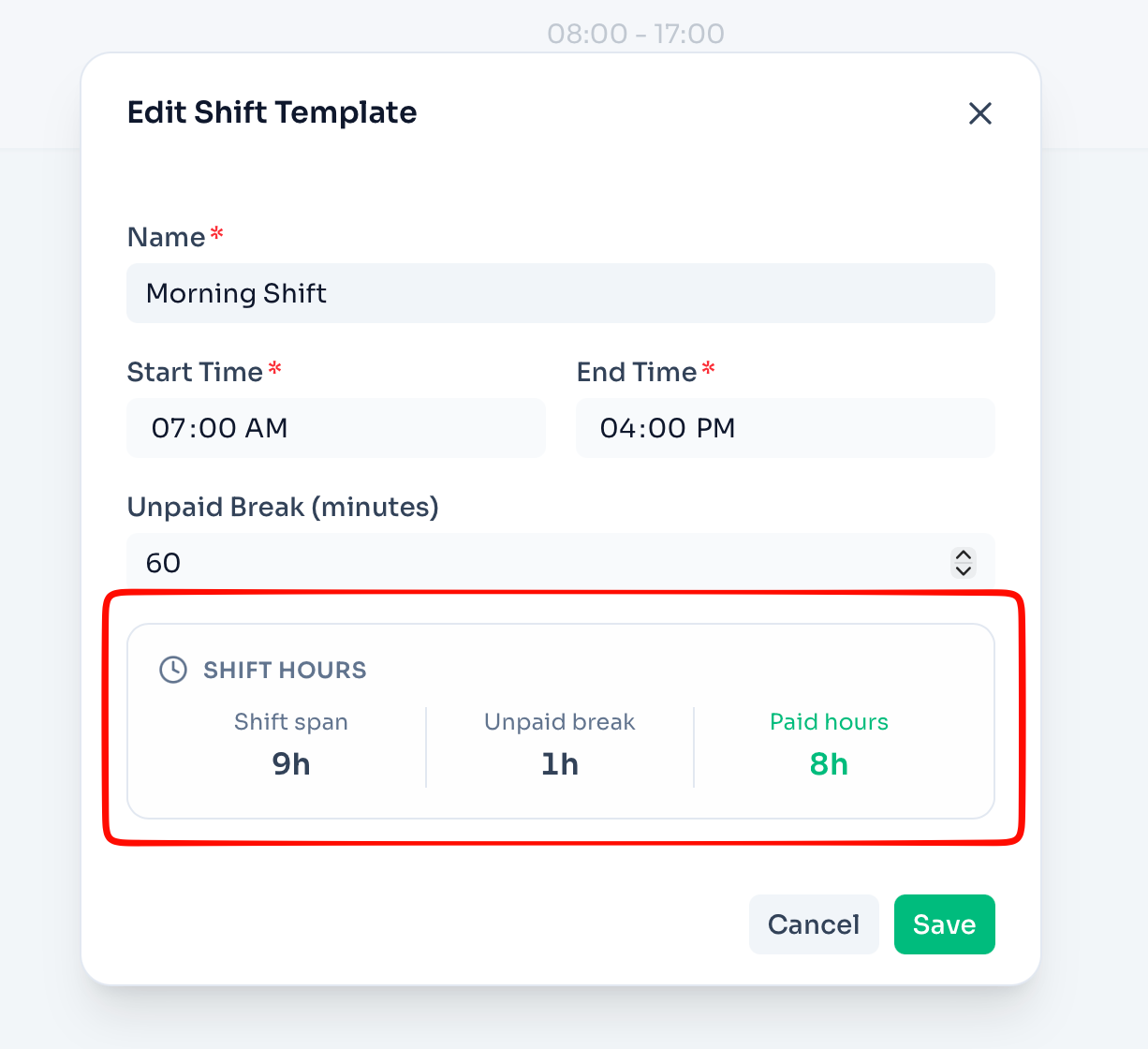 See paid hours on shift templates