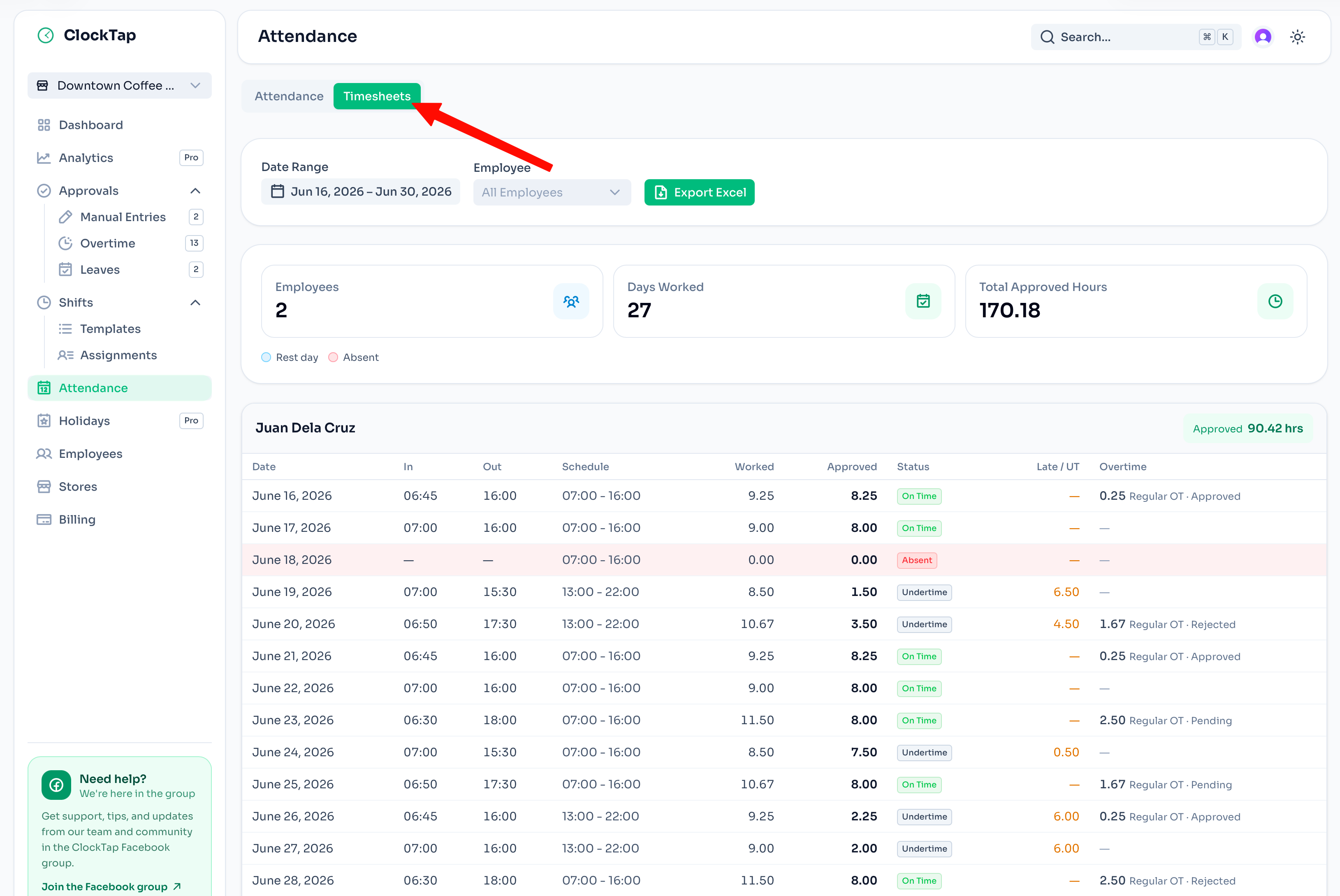 New Timesheets view for payroll